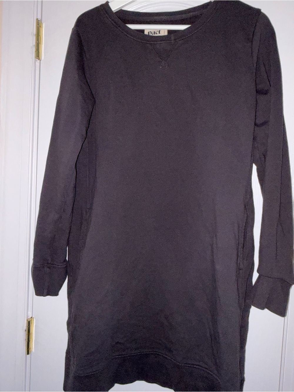 Pact Women’s Long Sleeve Crewneck Sweatshirt Dress in Charcoal Black